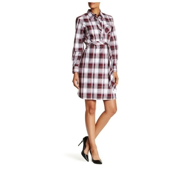 Foxcroft Dresses & Skirts - Foxtrot NYC - Maroon Plaid Print Long-Sleeve Knee Length Shirt Dress